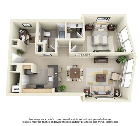 Floor plan for 1 bed, 1 bath, 820 sqft